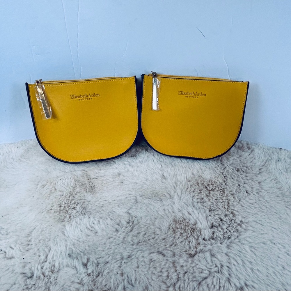 NWOT Elizabeth Arden Mustard Cosmetic Bag Duo